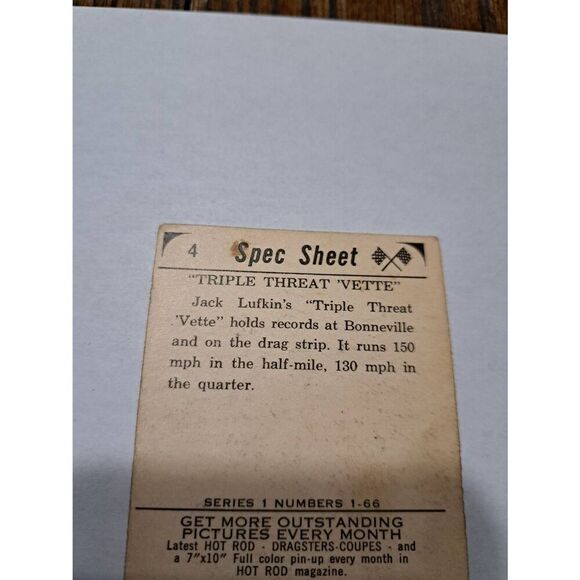 Vintage 1965 Hot Rod Magazine #4 Triple Threat Vette Jack Lufkin Trading Card - Picture 4 of 5